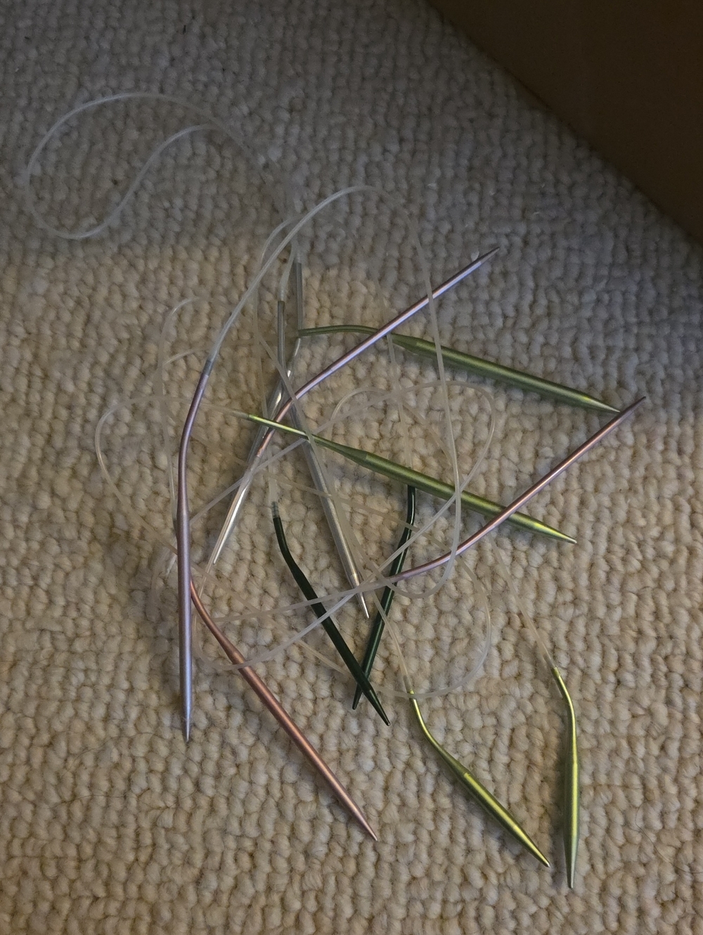 Boye 6 Circular Knitting Needles in Metallic Green and Rose Gold Vintage